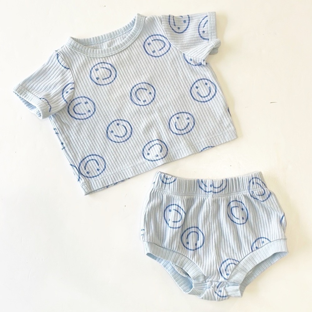 Baby Cat & Jack smiley face print ribbed matching set